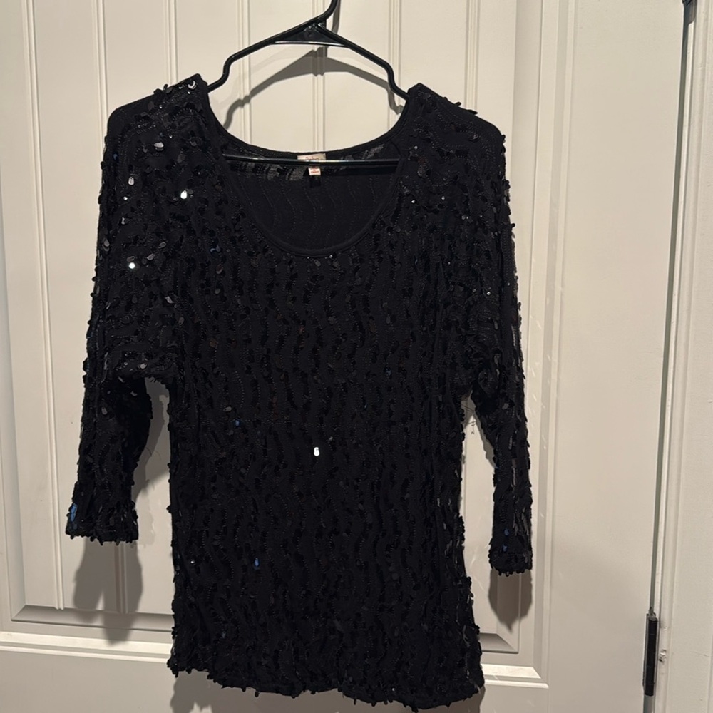 Reba sequin shirt, stretch sparkle black party
